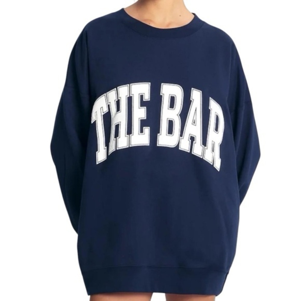 THE BAR‎ Navy & White Varsity Pullover Sweatshirt Large - Picture 2 of 9